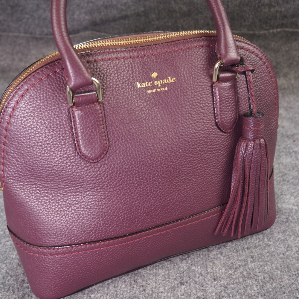Kate Spade New York Dome Satchel Plum Purple Pebbled Leather Tassel Handbag
